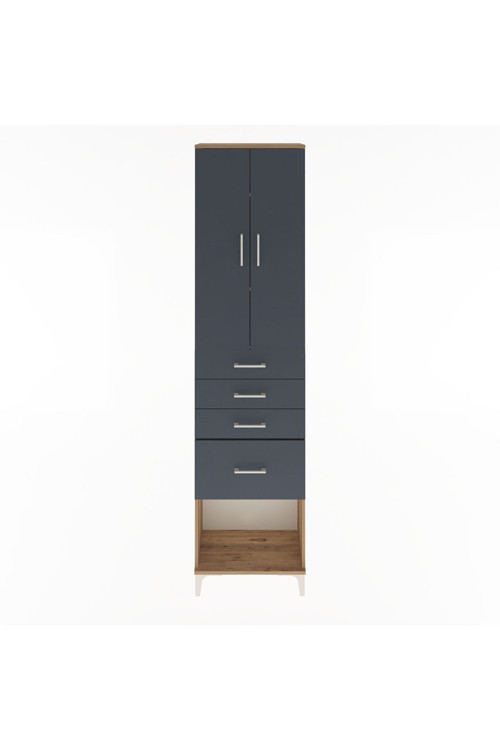 Arges Dolap 3 Raflı 4 Çekmeceli 2 Kapaklı 60 x 30 x 243 cm Çam - Antrasit