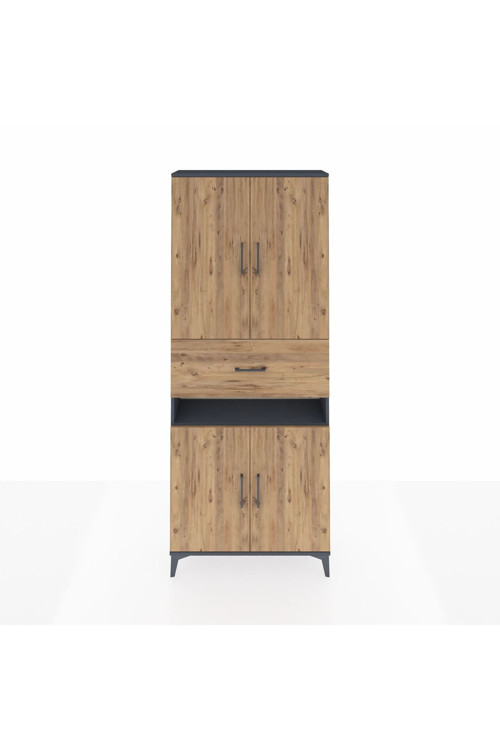 Arges Dolap 5 Raflı Tek Çekmeceli 4 Kapaklı 88 x 30 x 221 Antrasit-Çam