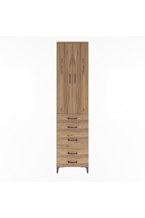 Arges Dolap 4 Raflı 5 Çekmeceli 2 Kapaklı 60 x 30 x 243 Çam-Çam