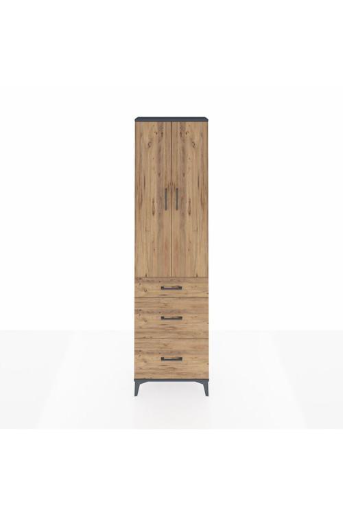 Arges Dolap 2 Raflı 3 Çekmeceli Tek Askılı 60 x 30 x 221 Antrasit-Çam