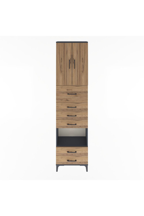 Arges Dolap 3 Raflı 6 Çekmeceli 2 Kapaklı 60 x 30 x 243 Antrasit-Çam