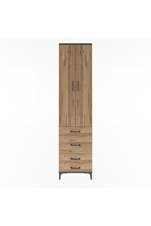 Arges Dolap 4 Raflı 4 Çekmeceli 2 Kapaklı 60 x 30 x 243 Antrasit-Çam