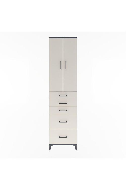 Arges Dolap 4 Raflı 5 Çekmeceli 2 Kapaklı 60 x 30 x 243 Antrasit-Aytaşı