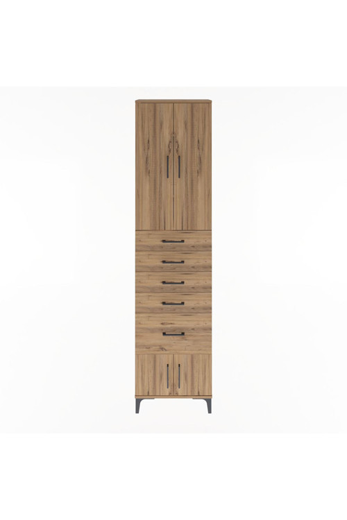 Arges Dolap 3 Raflı 5 Çekmeceli 4 Kapaklı 60 x 30 x 243 cm Çam - Çam