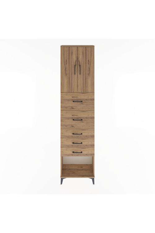 Arges Dolap 3 Raflı 5 Çekmeceli 2 Kapaklı 60 x 30 x 243 Çam-Çam