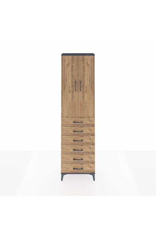 Arges Dolap 2 Raflı 6 Çekmeceli Tek Askılı 60 x 30 x 221 Antrasit-Çam