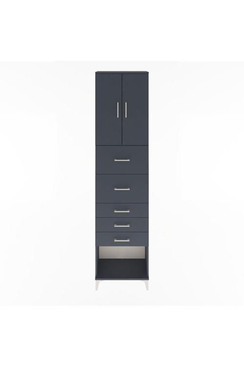 Arges Dolap 3 Raflı 5 Çekmeceli 2 Kapaklı 60 x 30 x 243 Antrasit-Antrasit