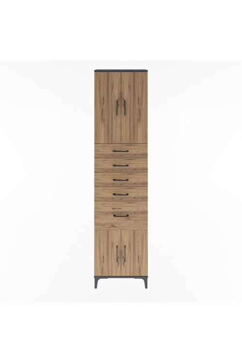 Arges Dolap 2 Raflı 5 Çekmeceli 4 Kapaklı 60 x 30 x 243 Antrasit-Çam