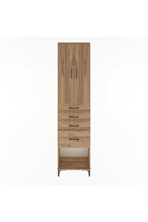 Arges Dolap 3 Raflı 4 Çekmeceli 2 Kapaklı 60 x 30 x 243 cm Çam - Çam