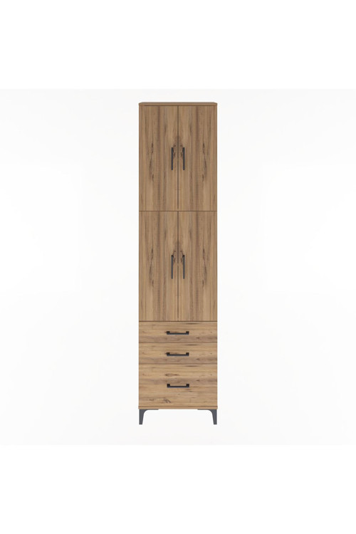 Arges Dolap 4 Raflı 3 Çekmeceli 4 Kapaklı 60 x 30 x 243 Çam-Çam