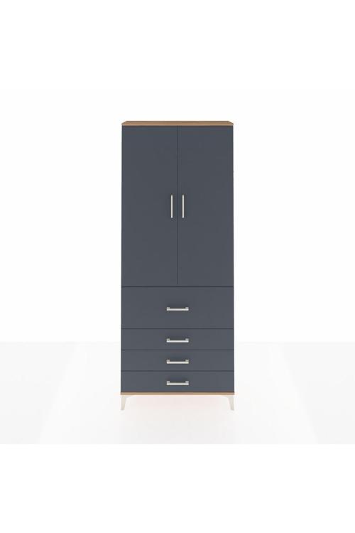 Arges Dolap 2 Raflı 4 Çekmeceli Tek Askılı 88 x 30 x 221 Çam-Antrasit