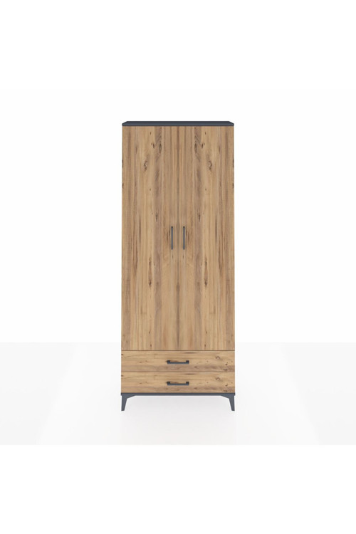 Arges Dolap 2 Raflı 2 Çekmeceli Tek Askılı 88 x 30 x 221 Antrasit-Çam