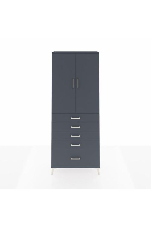 Arges Dolap 2 Raflı 5 Çekmeceli 2 Kapaklı 88 x 30 x 221 cm Antrasit - Antrasit