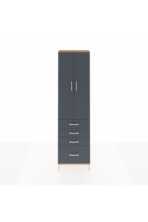 Arges Dolap 2 Raflı 4 Çekmeceli Tek Askılı 60 x 30 x 221 Çam-Antrasit