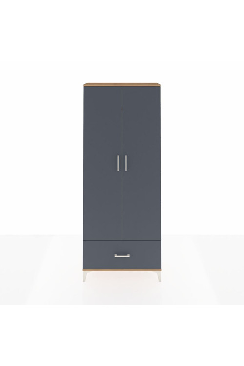 Arges Dolap 5 Raflı Tek Çekmeceli 2 Kapaklı 88 x 30 x 221 Çam-Antrasit