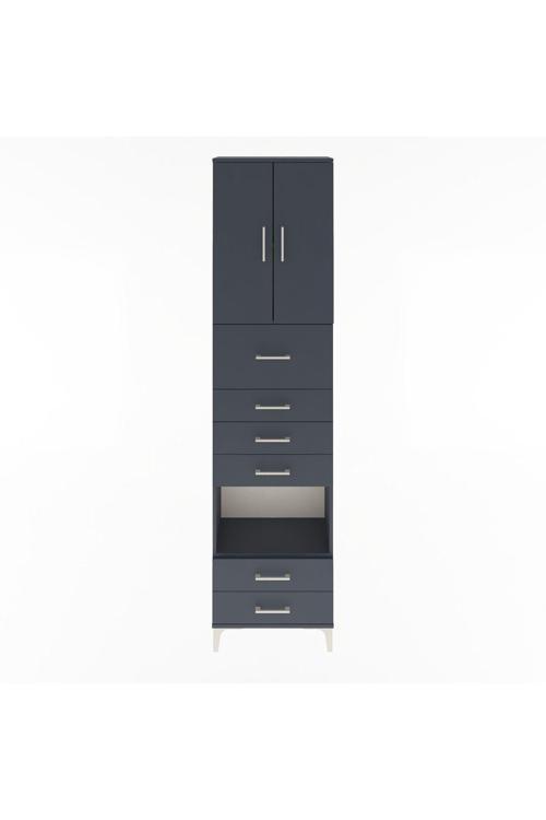 Arges Dolap 3 Raflı 6 Çekmeceli 2 Kapaklı 60 x 30 x 243 Antrasit-Antrasit