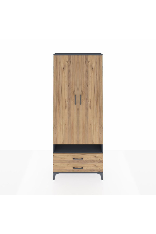 Arges Dolap 3 Raflı 2 Çekmeceli Tek Askılı 88 x 30 x 221 Antrasit-Çam