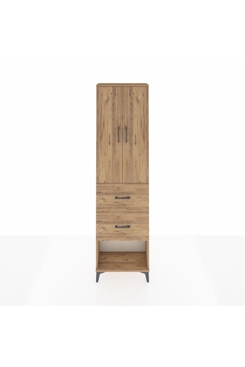 Arges Dolap 2 Raflı 2 Çekmeceli Tek Askılı 60 x 30 x 221 Çam-Çam