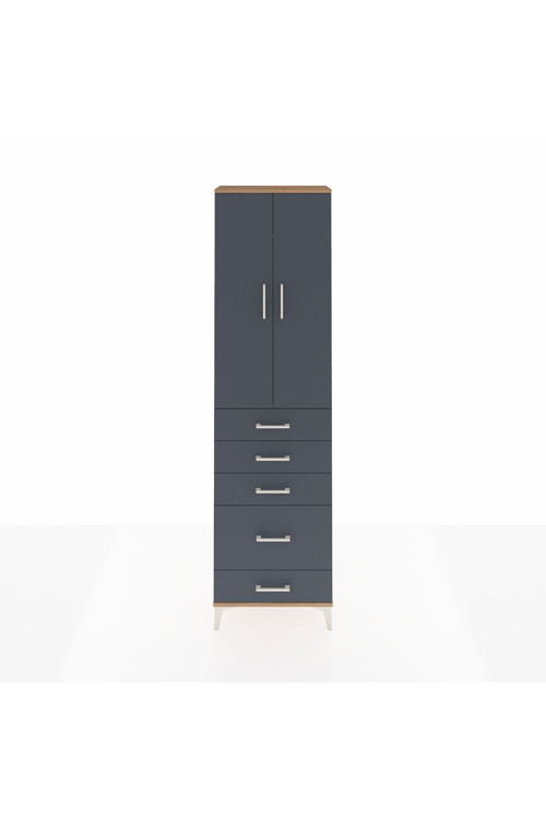 Arges Dolap 2 Raflı 5 Çekmeceli Tek Askılı 60 x 30 x 221 Çam-Antrasit