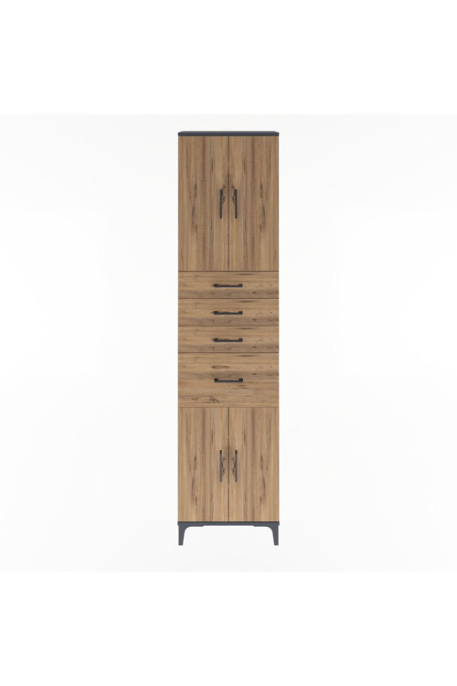 Arges Dolap 5 Raflı 4 Çekmeceli 4 Kapaklı 60 x 30 x 243 Antrasit-Çam