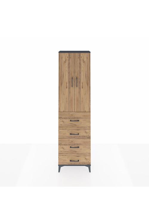Arges Dolap 2 Raflı 4 Çekmeceli Tek Askılı 60 x 30 x 221 Antrasit-Çam