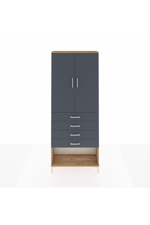 Arges Dolap 3 Raflı 4 Çekmeceli 2 Kapaklı 88 x 30 x 221 Çam-Antrasit