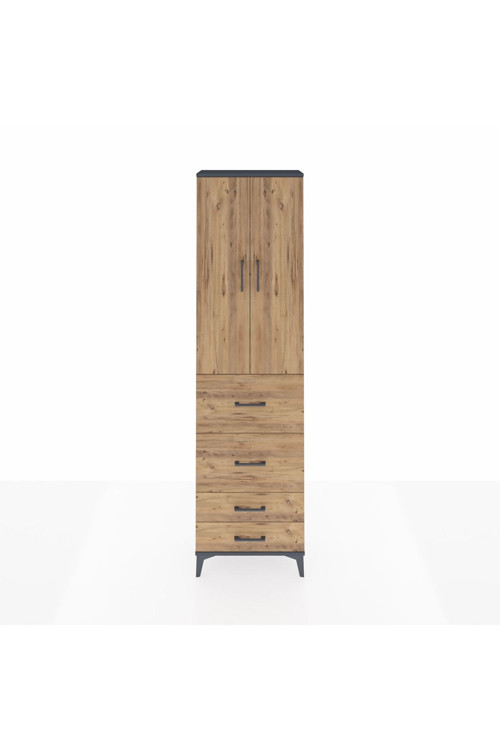 Arges Dolap 2 Raflı 4 Çekmeceli Tek Askılı 60 x 30 x 221 Antrasit-Çam