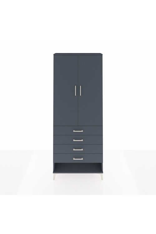 Arges Dolap 3 Raflı 4 Çekmeceli 2 Kapaklı 88 x 30 x 221 Antrasit-Antrasit