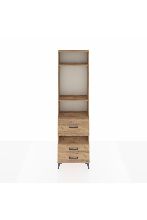 Arges Dolap 4 Raflı 3 Çekmeceli 60 x 30 x 221 Çam-Çam