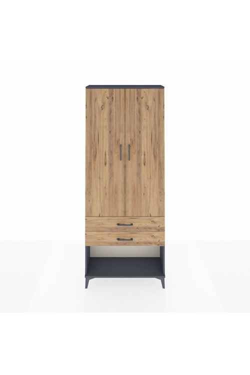 Arges Dolap 2 Raflı 2 Çekmeceli Tek Askılı 88 x 30 x 221 Antrasit-Çam