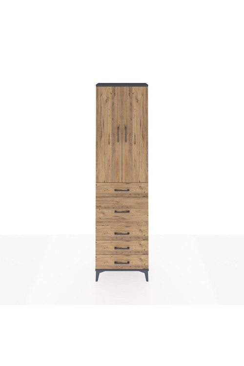 Arges Dolap 2 Raflı 5 Çekmeceli 2 Kapaklı 60 x 30 x 221 Antrasit-Çam