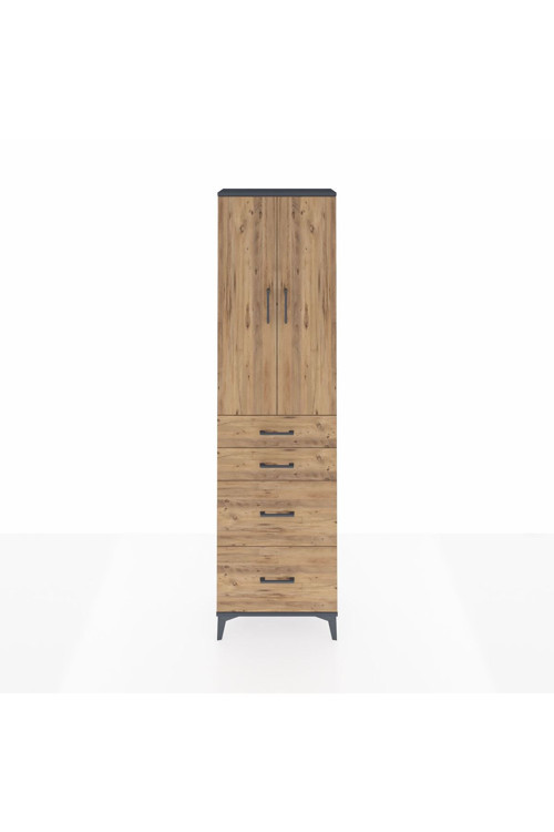 Arges Dolap 2 Raflı 4 Çekmeceli Tek Askılı 60 x 30 x 221 Antrasit-Çam