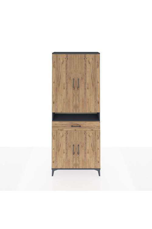 Arges Dolap 5 Raflı Tek Çekmeceli 4 Kapaklı 88 x 30 x 221 Antrasit-Çam