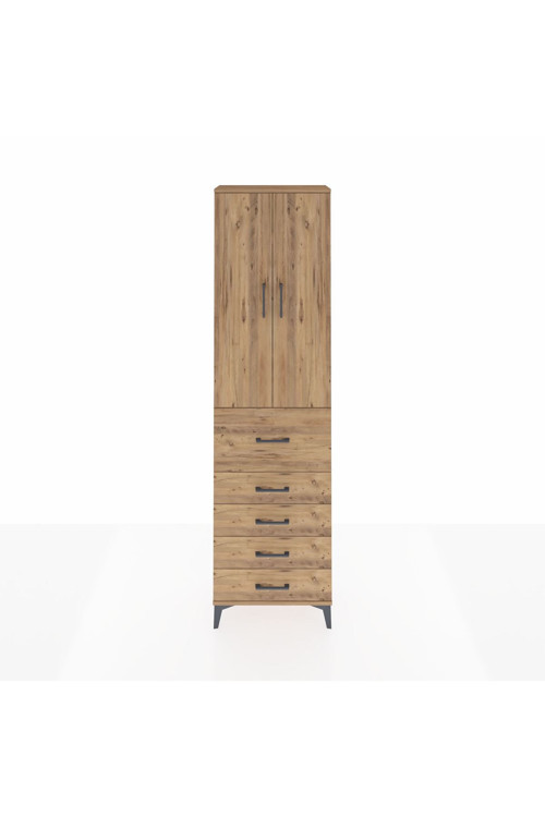 Arges Dolap 3 Raflı 5 Çekmeceli 2 Kapaklı 60 x 30 x 221 Çam-Çam