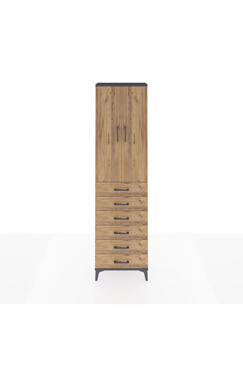 Arges Dolap 3 Raflı 6 Çekmeceli 2 Kapaklı 60 x 30 x 221 cm Antrasit - Çam