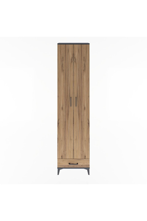Arges Dolap 5 Raflı Tek Çekmeceli 2 Kapaklı 60 x 30 x 243 Antrasit-Çam