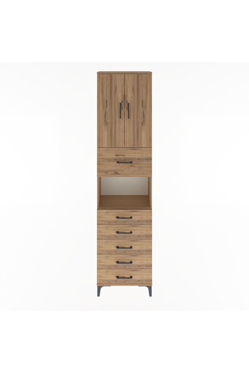 Arges Dolap 3 Raflı 6 Çekmeceli 2 Kapaklı 60 x 30 x 243 Çam-Çam