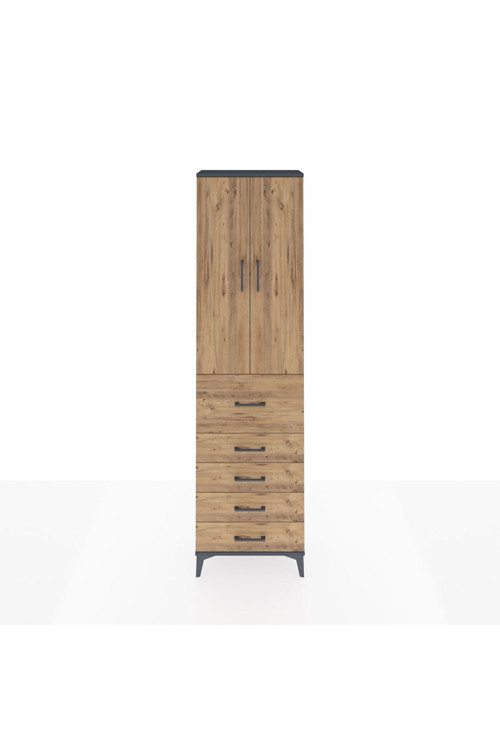Arges Dolap 3 Raflı 5 Çekmeceli 2 Kapaklı 60 x 30 x 221 Antrasit-Çam