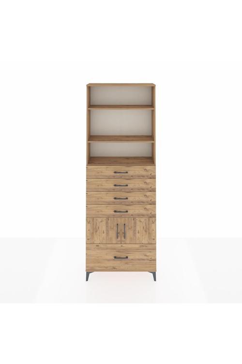 Arges Dolap 4 Raflı 5 Çekmeceli 2 Kapaklı 88 x 30 x 243 Çam-Çam