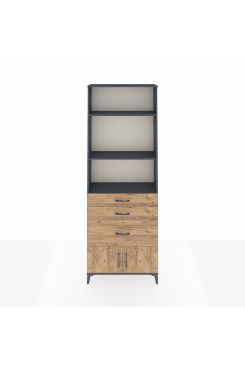 Arges Dolap 3 Raflı 3 Çekmeceli 2 Kapaklı 88 x 30 x 243 Antrasit-Çam