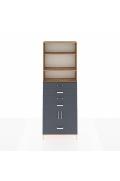 Arges Dolap 4 Raflı 5 Çekmeceli 2 Kapaklı 88 x 30 x 243 Çam-Antrasit