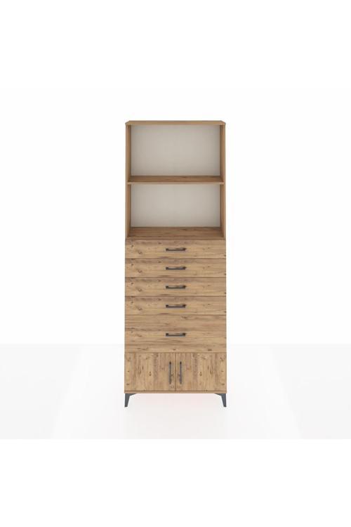 Arges Dolap 2 Raflı 5 Çekmeceli 2 Kapaklı 88 x 30 x 243 Çam-Çam