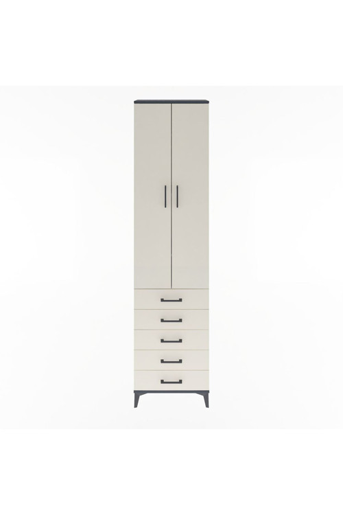 Arges Dolap 4 Raflı 5 Çekmeceli 2 Kapaklı 60 x 30 x 243 Antrasit-Aytaşı
