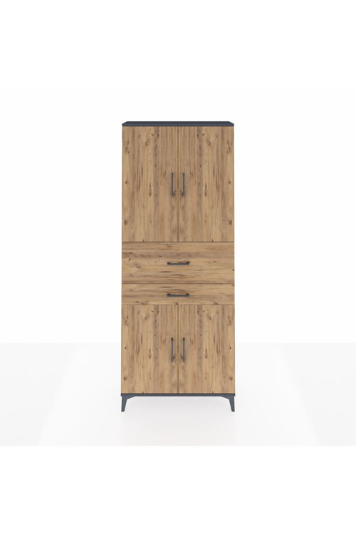 Arges Dolap 4 Raflı 2 Çekmeceli 4 Kapaklı 88 x 30 x 221 Antrasit-Çam