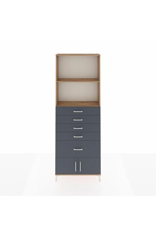Arges Dolap 2 Raflı 5 Çekmeceli 2 Kapaklı 88 x 30 x 243 Çam-Antrasit