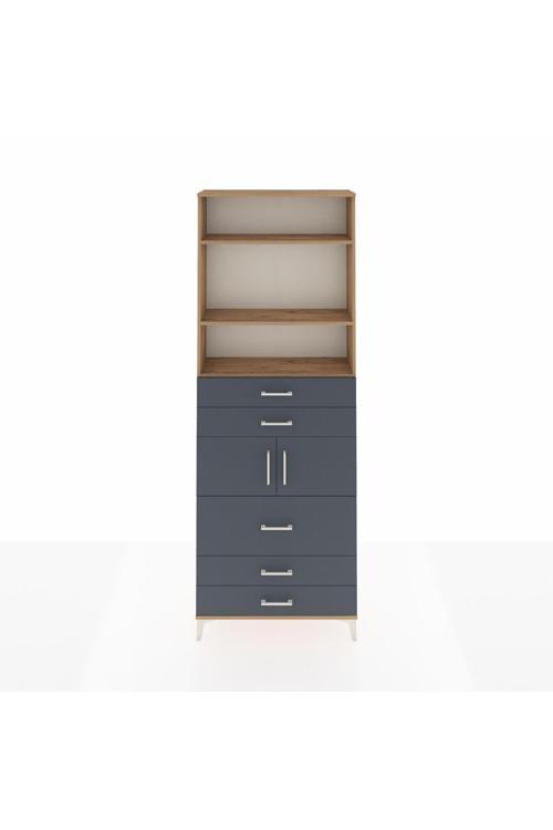 Arges Dolap 4 Raflı 5 Çekmeceli 2 Kapaklı 88 x 30 x 243 Çam-Antrasit