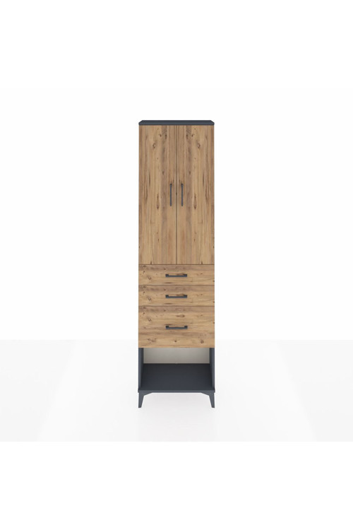 Arges Dolap 3 Raflı 3 Çekmeceli 2 Kapaklı 60 x 30 x 221 Antrasit-Çam