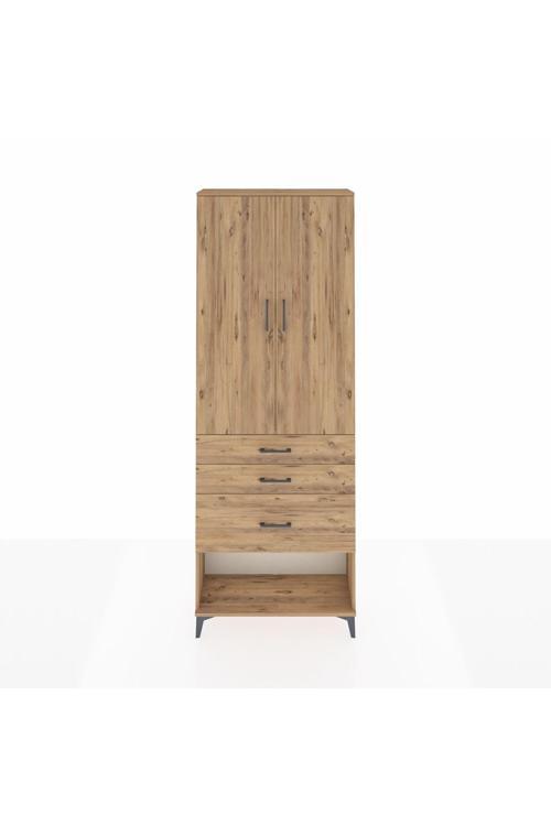 Arges Dolap 3 Raflı 3 Çekmeceli 2 Kapaklı 88 x 30 x 243 Çam-Çam