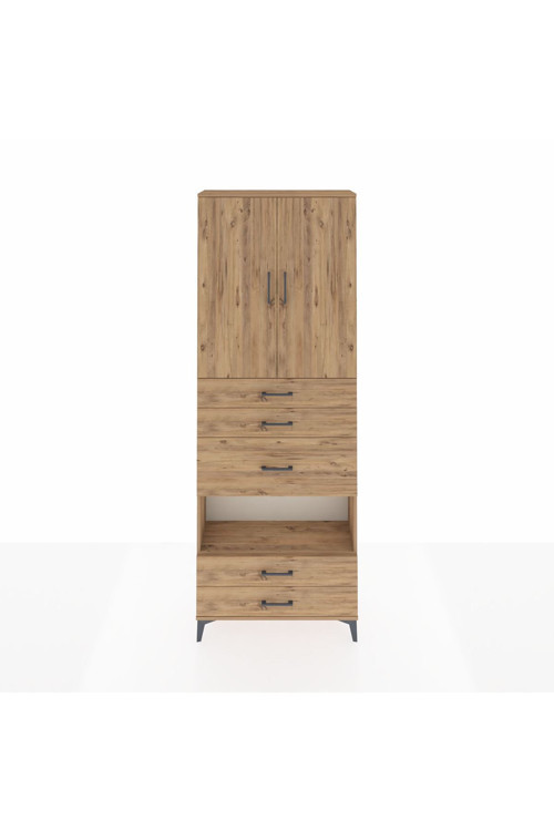 Arges Dolap 4 Raflı 5 Çekmeceli 2 Kapaklı 88 x 30 x 243 Çam-Çam