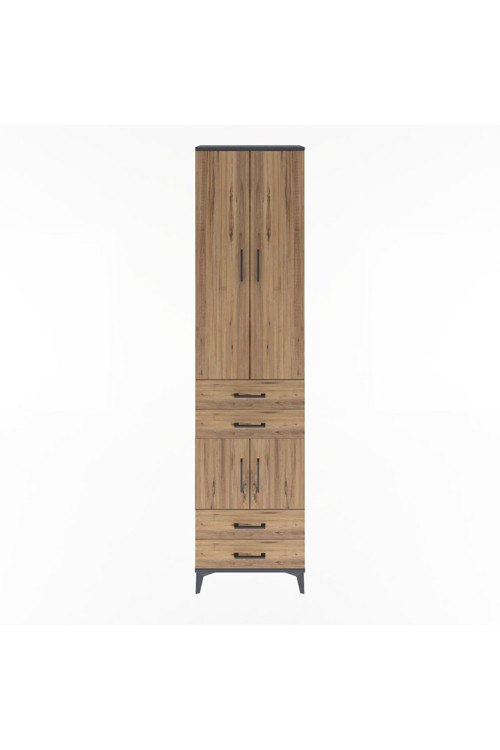 Arges Dolap 4 Raflı 4 Çekmeceli 4 Kapaklı 60 x 30 x 243 Antrasit-Çam
